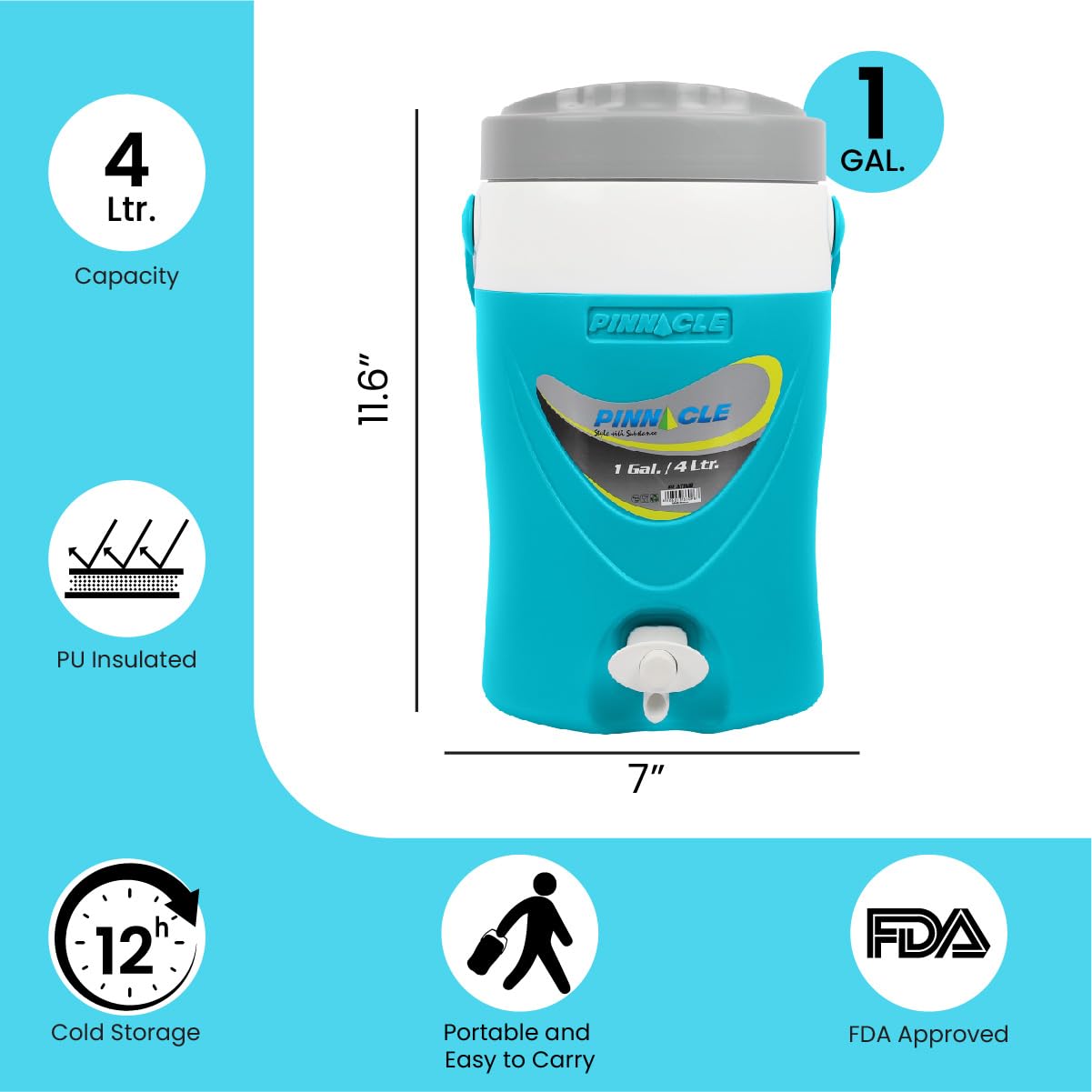 3-Gallon Water Cooler and 1-Gallon Water Jug Set – Insulated Beverage Cooler Dispenser with Pull Tap Spout – Leakproof Sports Water Jug with Drinking Spout – Jug Water Bottle for Camping, Outdoor
