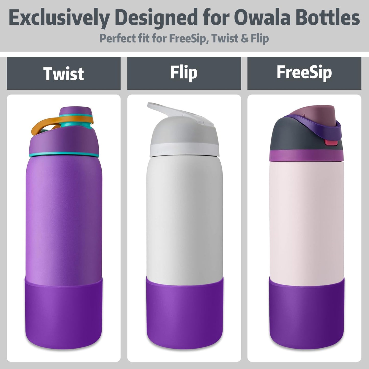 ALLVANA Silicone Water Bottle Boot for Owala 24 oz, Anti-Slip Protective Sleeve for Owala FreeSip, Twist & Flip Stainless Steel Water Bottle, Protective Bottom Base Cover