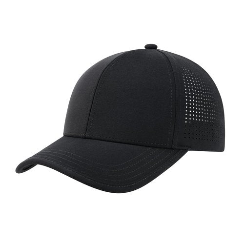 BOTVELA Men Structured Baseball Cap Side Laser Cut Vented Performance Hat for Outdoor Activities (Black)