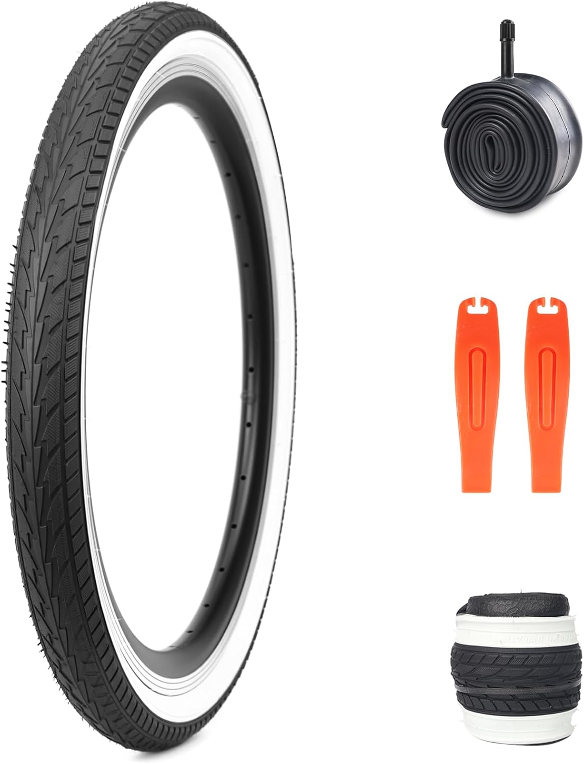20/24 x 1.75 Inch Bike One/Two Pack Bicycle White Wall Side Black Tires Folding Bead Tires with/Without Inner Tubes Compatible with 20"/ 24" City Bike, Lady Bicycle, Cruiser Bikes, Tricycles