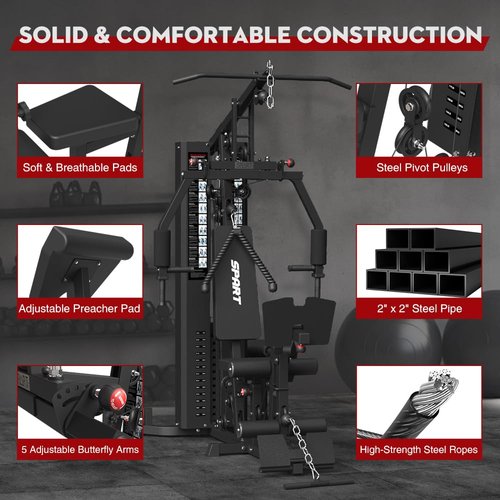 SPART Multifunctional Home Gym Station, Home Gym Exercise Equipment with 150LBS Weight Stack, Full Body Strength Training Workout Equipment for Leg Press, LAT Pull Down, Chest Press, PEC Fly, Black