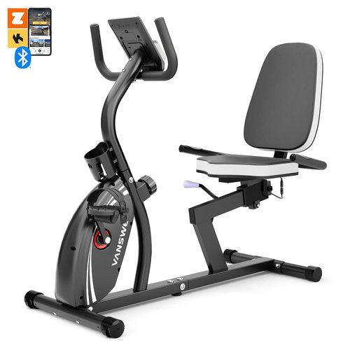 VANSWE Recumbent Exercise Bike for Adults Seniors - For Home Workout with 16 Levels Resistance, 380 lbs Weight Capacity, Bluetooth Connectivity and Pulse Sensor RB661 (Silver)