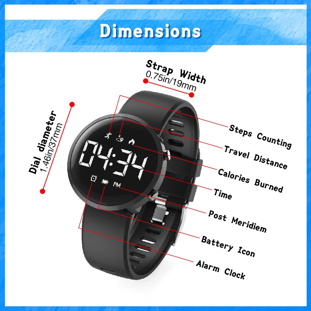 Konewos Kids Digital Fitness Tracker Watch, Outdoor Sports Boys Girls Children Wristwatch, Waterproof, with Alarm Clock, Stopwatch, Pedometer Watch (Black)