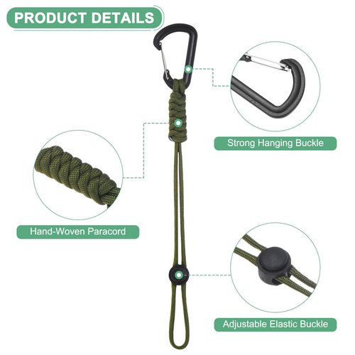 M METERXITY 2-Pack Paracord Keychains with Clips, 10 Inch Braided Lanyard Strap D Ring Adjustable Buckle Backpack Accessories for Camping/Hiking/Fishing/Traveling/Outdoor [Green]