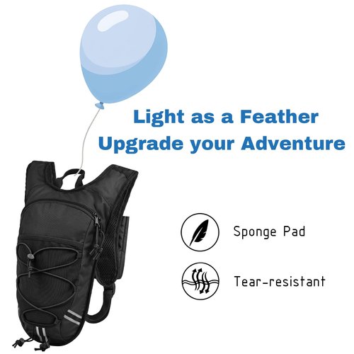 DEVONWIDE Lightweight Hydration Backpack 2L Water Bladder Pack - Black | Water Backpack for Running, Cycling, Hiking | Anti-Theft, Reflective, with Phone Holder & Trekking Pole Loops