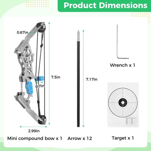 Stainless Steel Mini Compound Bow Set, Pocket-Sized Archery Kit for Practice, Gift Idea for Kids and Adults