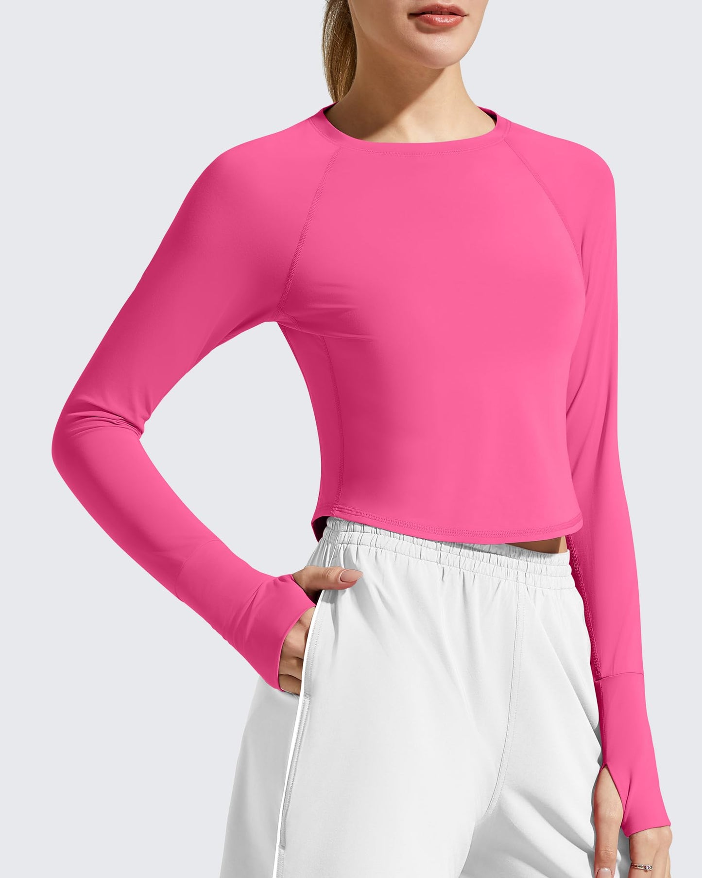 G4Free SPF Shirts for Women Long Sleeve Hiking UV Protection Lightweight Sun Shirt UPF 50+ Thumb Holes Workout Tops Runnings(Hot Pink,L)