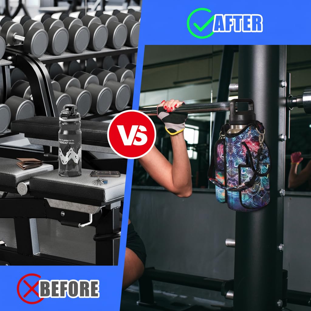 icolor Magnetic Gym Bag Water Bottle Carrier Holder with Phone Pockets & Shoulder Strap,5 Built-in Magnets Gym Bottle Pouch Sleeve,Magnetic Bag Gym Accessories Organizer for Men Women (Mandala)