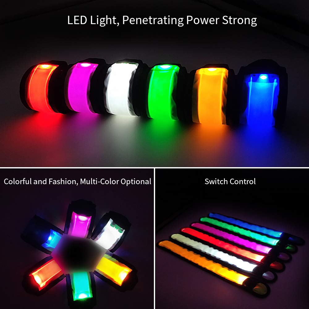 LOBKIN 6 Pack Safety Bracelets, LED Slap Armband Kids Walking at Night Safe LED Light Wrist Light Reflective Belt, Magic Band Running Lights for Runners (A)