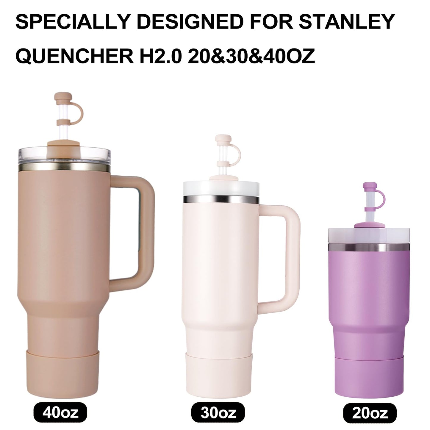 HYZ 8 Piece Accessories for Stanley Cup, Silicone Spill Proof Stopper Set and Protective Boot Including Straw Cover Cap for Stanley H2.0 20oz 30oz 40oz Tumbler, Almond Rose