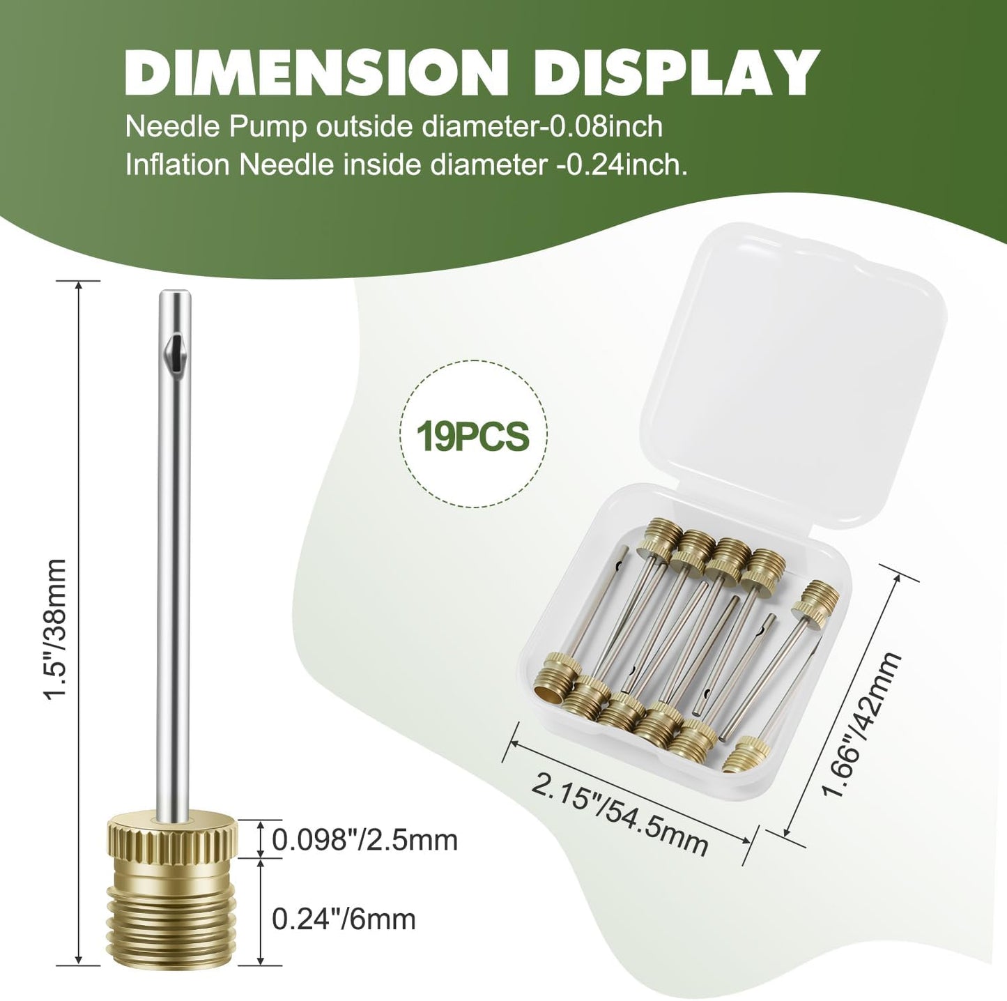 20 Pack Brass Ball Pump Needles with Storage Case - Heavy Duty No Break Air Pump Needles for Basketball, Hand Pump & Electric Pump, Stainless Steel Body