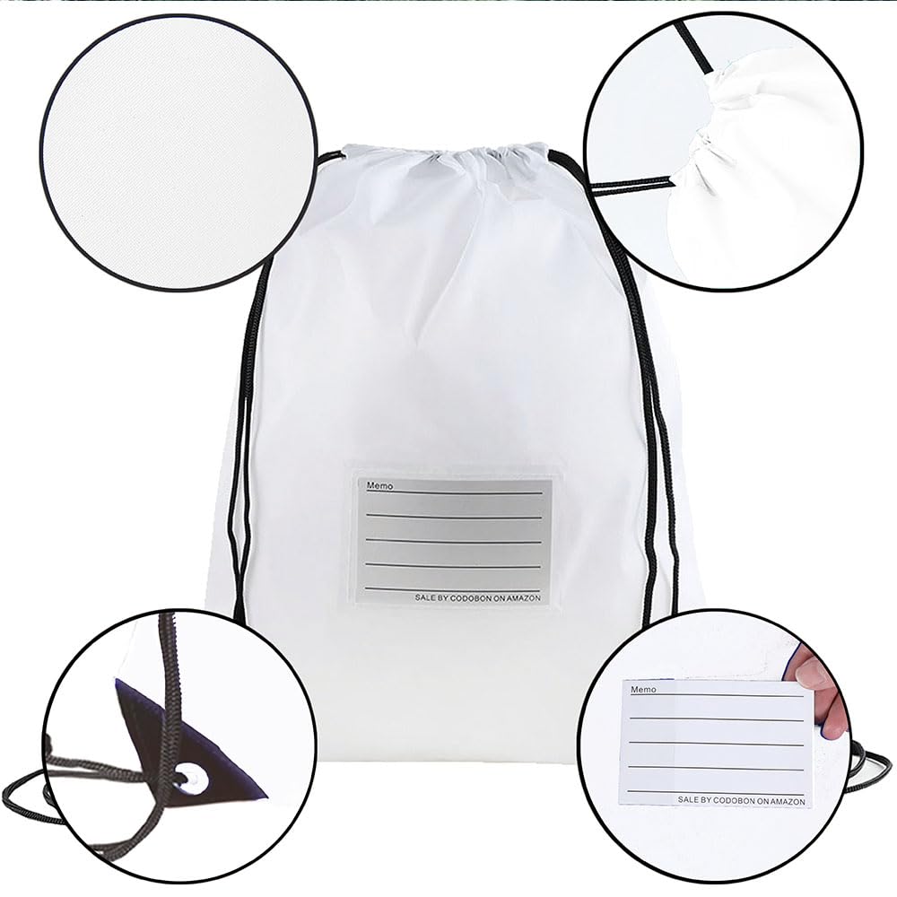 CODOBON 30 Pack Drawstring Bags,Bulk Draw String Backpack, Gym Sports Cinch Bag Sackpack for Women Men, White