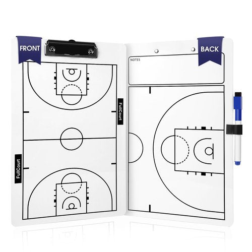 Double-Sided Basketball Coaching Clipboard & Dry Erase Whiteboard for Coaches | Built-in Marker Holder & Sturdy Pro Markers | Portable Durable Tactical Board for Court Training