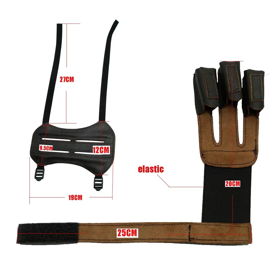 Linkboy Archery Gloves Hunting Shooting Three Finger ，Arm Guard 100% Pure Ox Leather Protection Archery Protective Gloves Brown - 1set