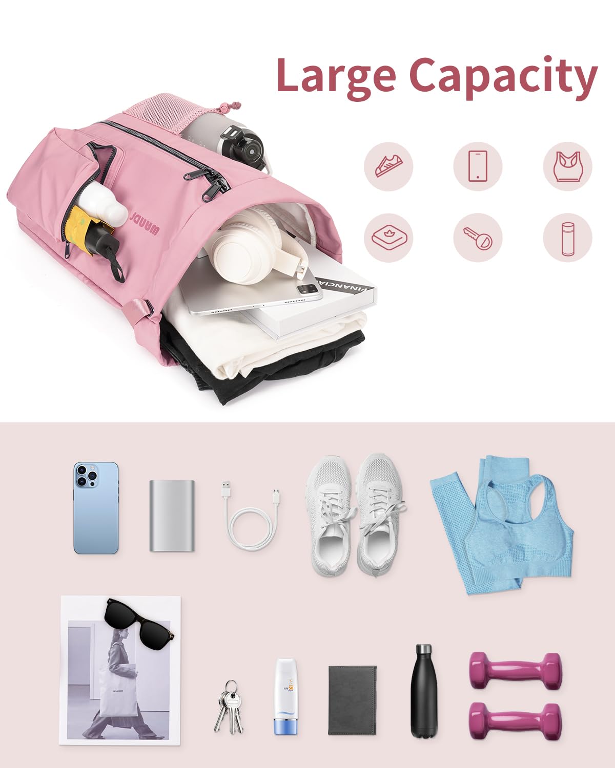 WANDF Drawstring Backpack with Shoe Compartment, Sports Gym Bag