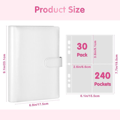 A5 Kpop Photocard Binder with 30 Pack 4-Pocket Card Pages, 6 Ring A5 Binder Card Collector Album with 240 Card Slots,PU Leather Binder Cover with Magnetic Buckle Closure for Organizing Trading Card