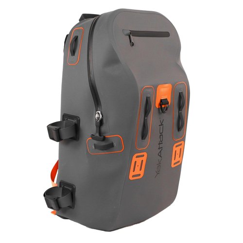 YakAttack 28L BackWater DryPak Waterproof Backpack - Grey/Orange | Dry Bag Backpack for Kayaking, Fishing & Hiking | Floating Waterproof Bag | Lightweight Outdoor Marine Gear | 10" x 22" x 12"
