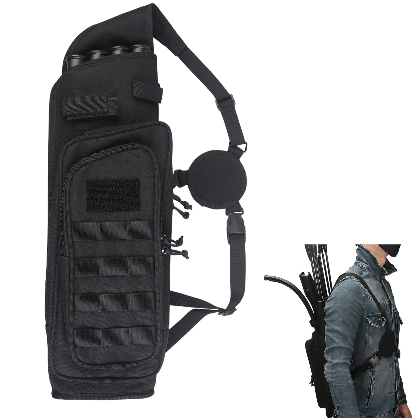 XTACER Multi-Function 4-Tubes Back Field Quiver Training Archery Arrow Quiver for Field Tips Arrows Takedown Bow (Black)