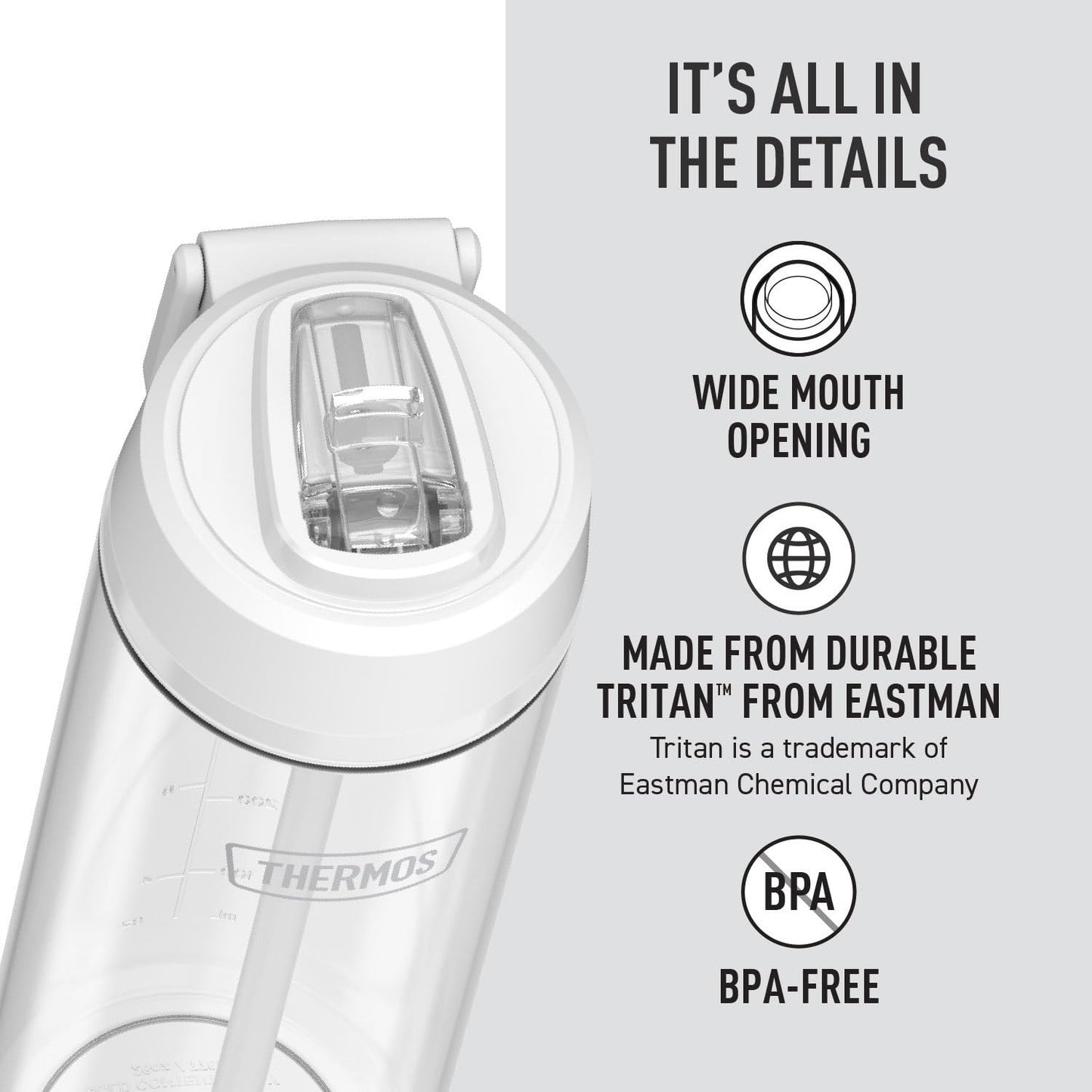THERMOS ICON SERIES Lightweight Hydration Bottle - Durable Water Bottle Made with Tritan by Eastman with Straw Lid for Quick and Easy Drinking Experience - 26oz, Clear