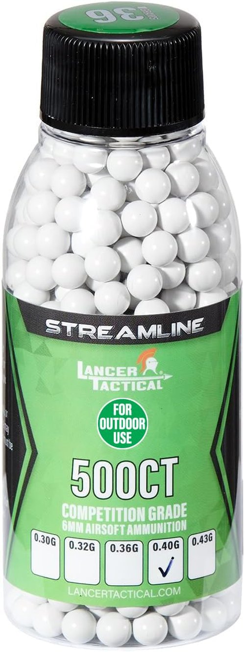 Lancer Tactical Mini Bottle 500 Rounds Airsoft Outdoor BBS 0.30g/0.32g/0.36g/ 0.40g/ 0.43g, Outdoor Field Compliant (6 Pack Total 3,000 Rounds)