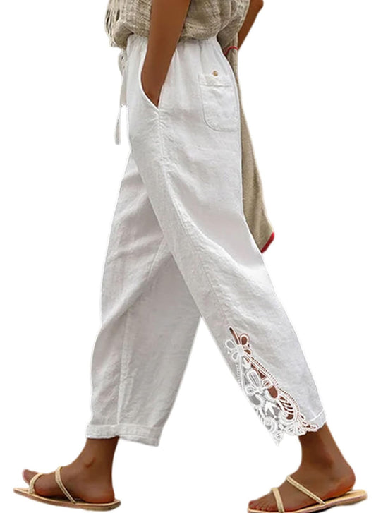 Acelitt Womens Casual Linen Pants Lightweight Drawstring Elastic Waist Fall 2026 Beach Ankle Capri Pants Trousers White Medium