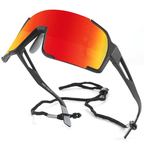 OULAIQI Baseball Sunglasses for Men Women,Sports Cycling Glasses for Running Driving Fishing Volleyball Mountain Bike Sunglasses with UV Protection (BLACK RED)