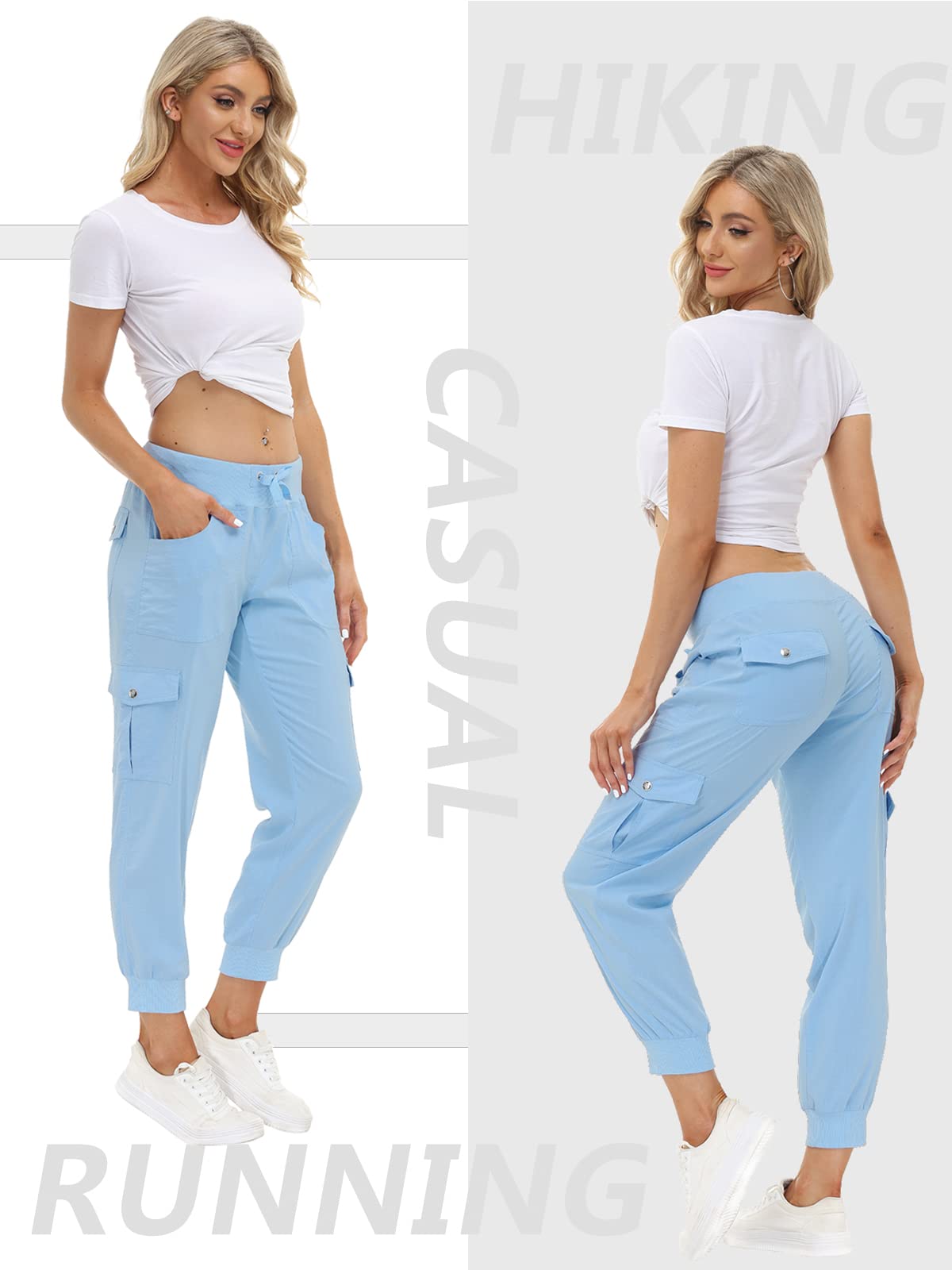 MoFiz Summer Cargo Pants for Womens Quick Dry Outdoor Casual Travel Lounge Hiking Pant Running Joggers Sweatpants with Pockets Wathet 2XL