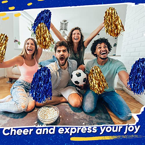 Cheerleading Pom Poms Set with Baton Handles - Gold and Blue, 60 Pieces