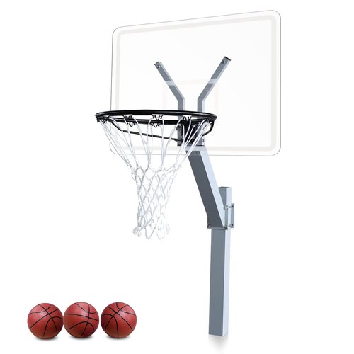 Pool Basketball Hoop for Inground, Poolside Basketball Goal with 18'' Standard Rim, Acrylic Backboard, Rustproof Aluminum Alloy Frame - Adjustable Height 20 to 42 Inches (Silver, In-Ground)