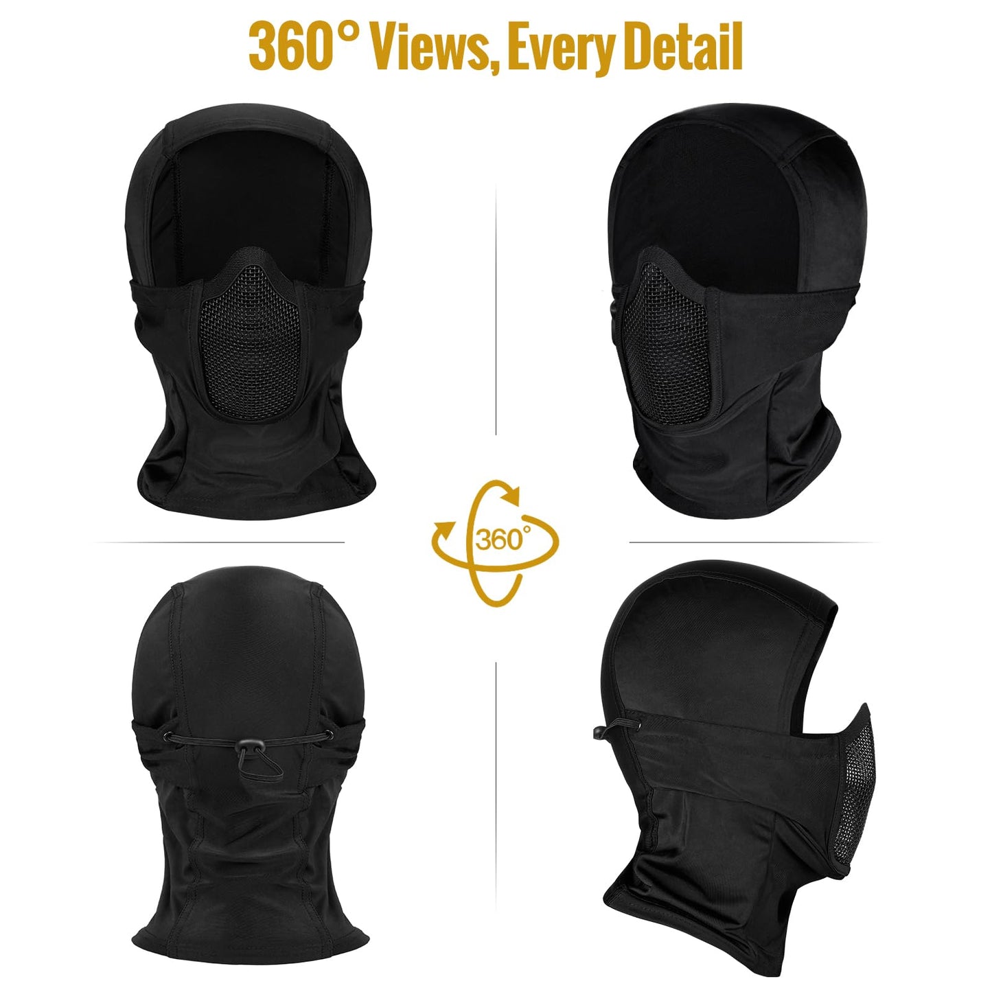 ONETIGRIS Balaclava Mesh Mask Ninja Style with Full Face Protection for Outdoor (Black)