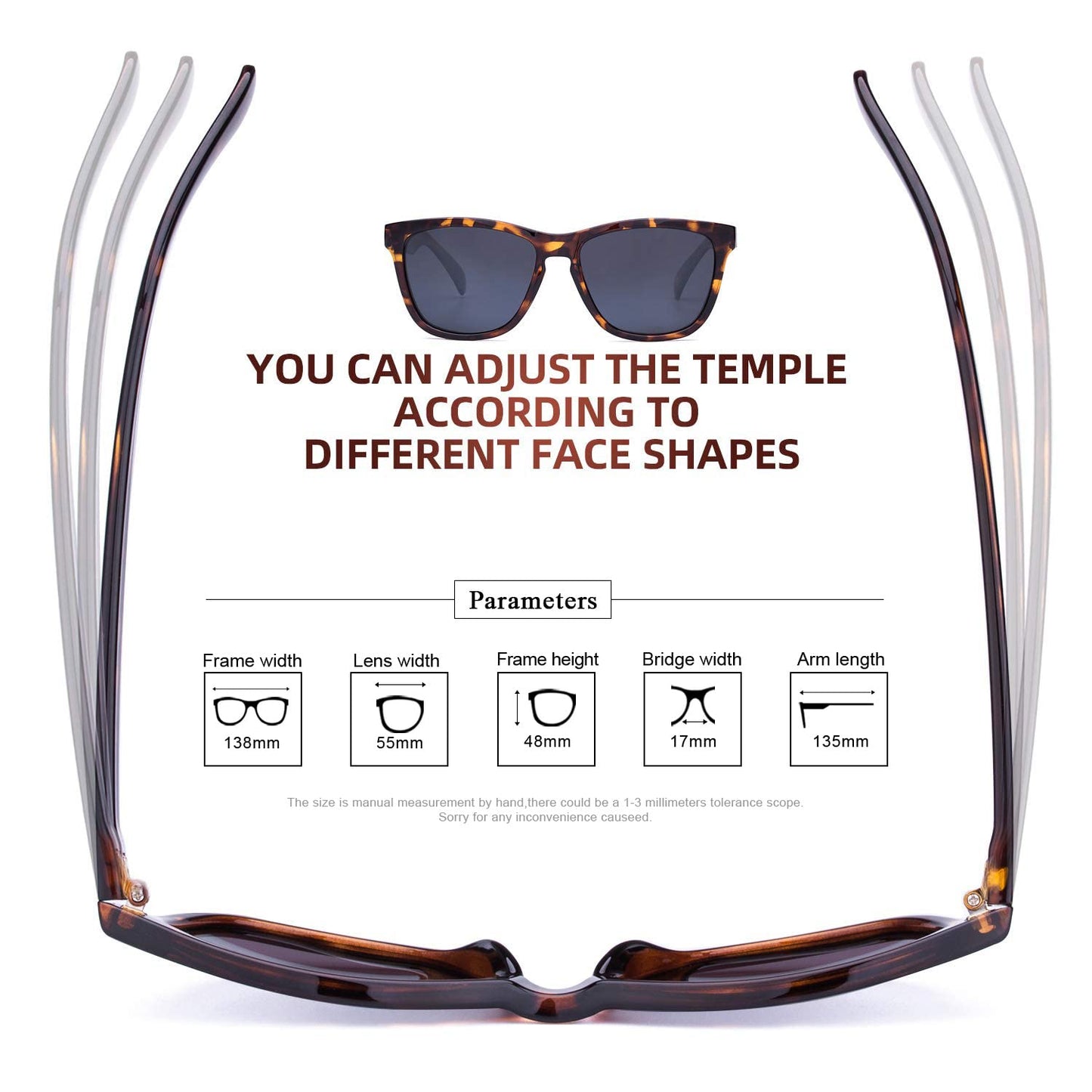 COLOSSEIN Fashion Polarized Sunglasses For Women Men Classic Vintage Square Frame UV400 Protection Lens
