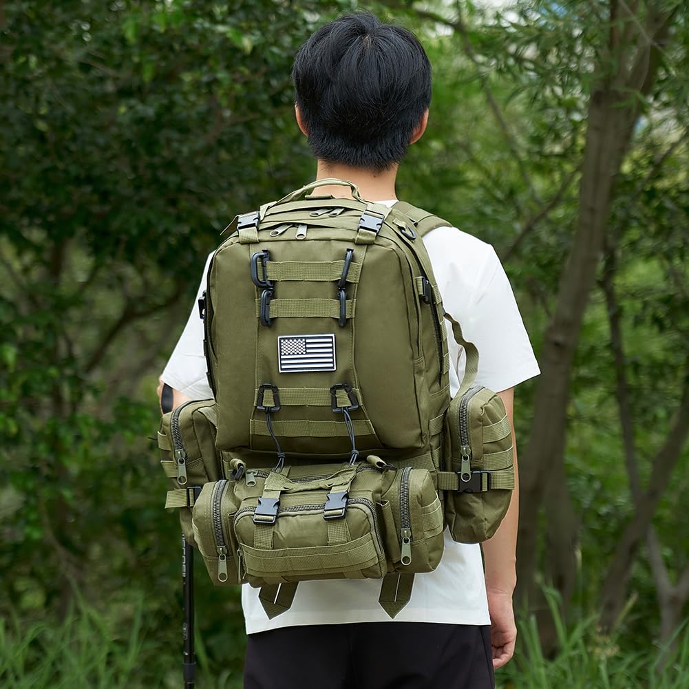 CALUOMATT Large Military Tactical Backpack for Men, 40-50L Backpacks for Women, Bug out Bag Army 3 Days Pack Bags Rucksack with Molle System Green