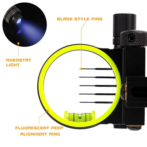 LWANO M2 Bow Sight - 5 Pin Archery Sight for Compound Bow, Tool Less Windage & Elevation Adjustability,with 2X Magnification Sight Lens Kit (M2 (with 2X Lens kit))