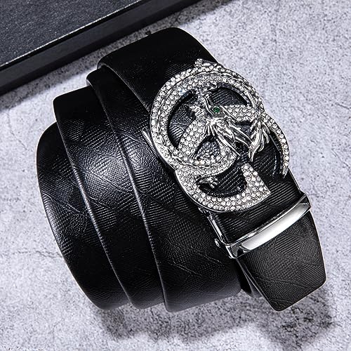 Men's Leather Ratchet Dress Belt with Sliding Buckle - Silver Dragon01, 36-45 Inches