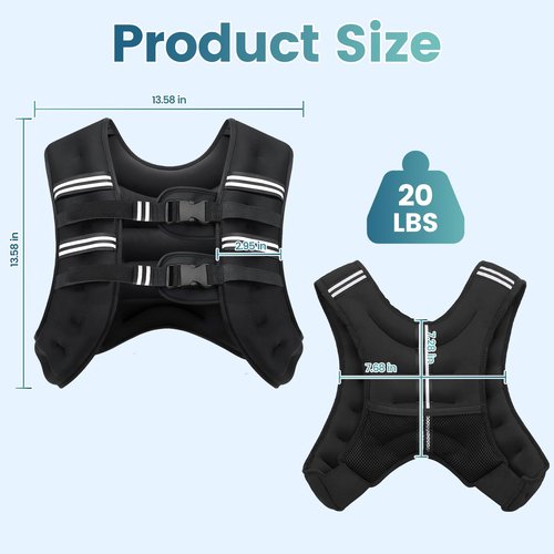 Cavry Weighted Vest, 8lb/12lb/16lb/20lb/25lb/30lb Weight Vest with Two Adjustment Straps for Men Women, Body Weight Vests Adjustable with Reflective Stripe for Strength Training, Running, Training Workout, Jogging, Walking-20LB