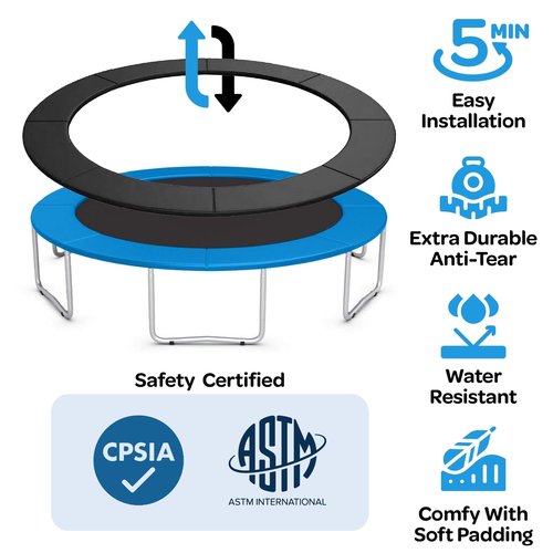 JoyBerri Trampoline Spring Cover - ASTM Certified Safe, Double Sided and Waterproof Trampoline Pad Replacement | for 8ft, 10ft, 12ft, 14ft, 15ft, 16ft Sizes