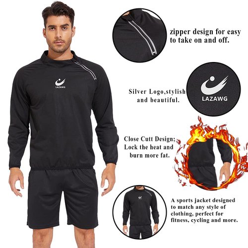 LAZAWG Sauna Suit Men Sweat Shirt Long Sleeve Workout Jackets for Gym Exercise Fitness