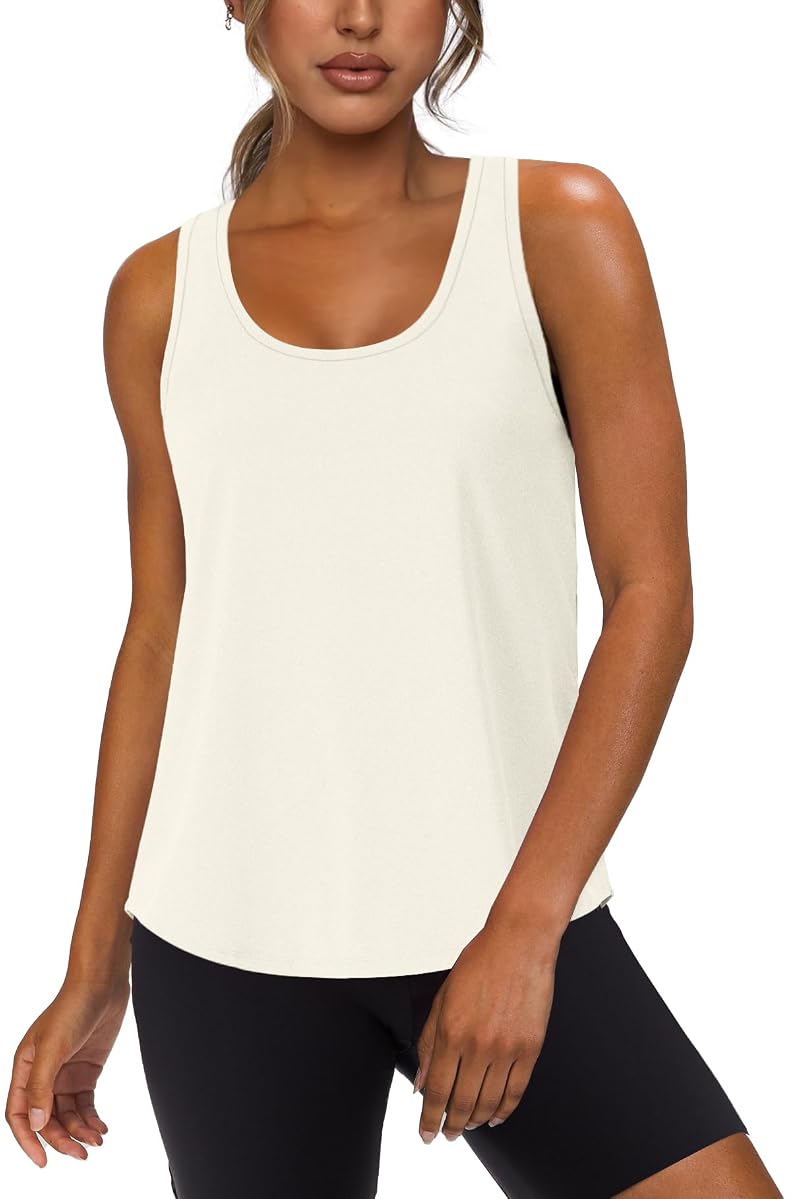WIHOLL Women's Workout Tank Tops - Sleeveless Racerback Gym Yoga Running - Cream, Size M