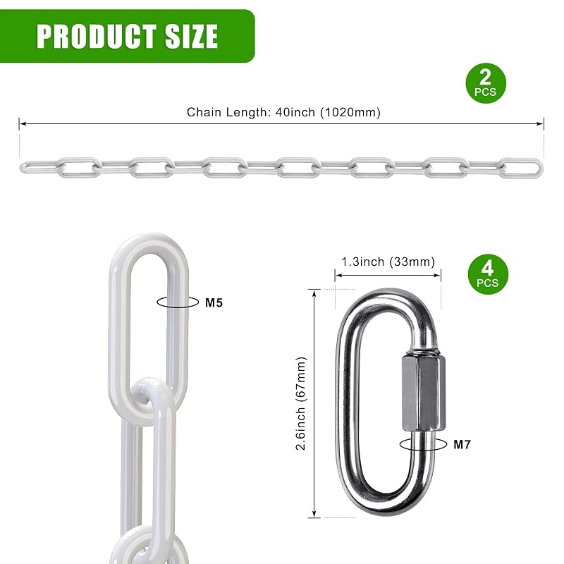 40-Inch Hanging Swing Chains (2-Pack) with White Plastic Coating