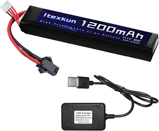11.1V 3S 1200mAh SM-2P Plug Airsoft Lipo Battery 30C High Discharge Rate Rechargeable 3S Lipo Battery for Airsoft Model Guns