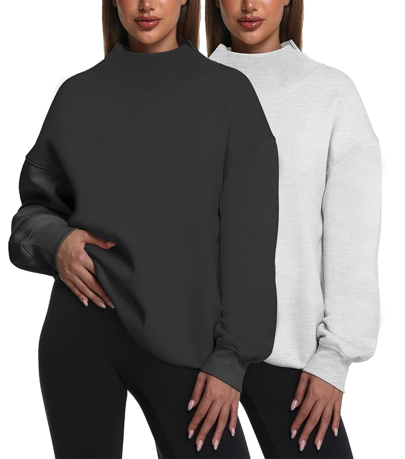 Kims Cosiart 2 Pack Women’s Oversized Turtleneck Sweatshirts – Black & Grey XL