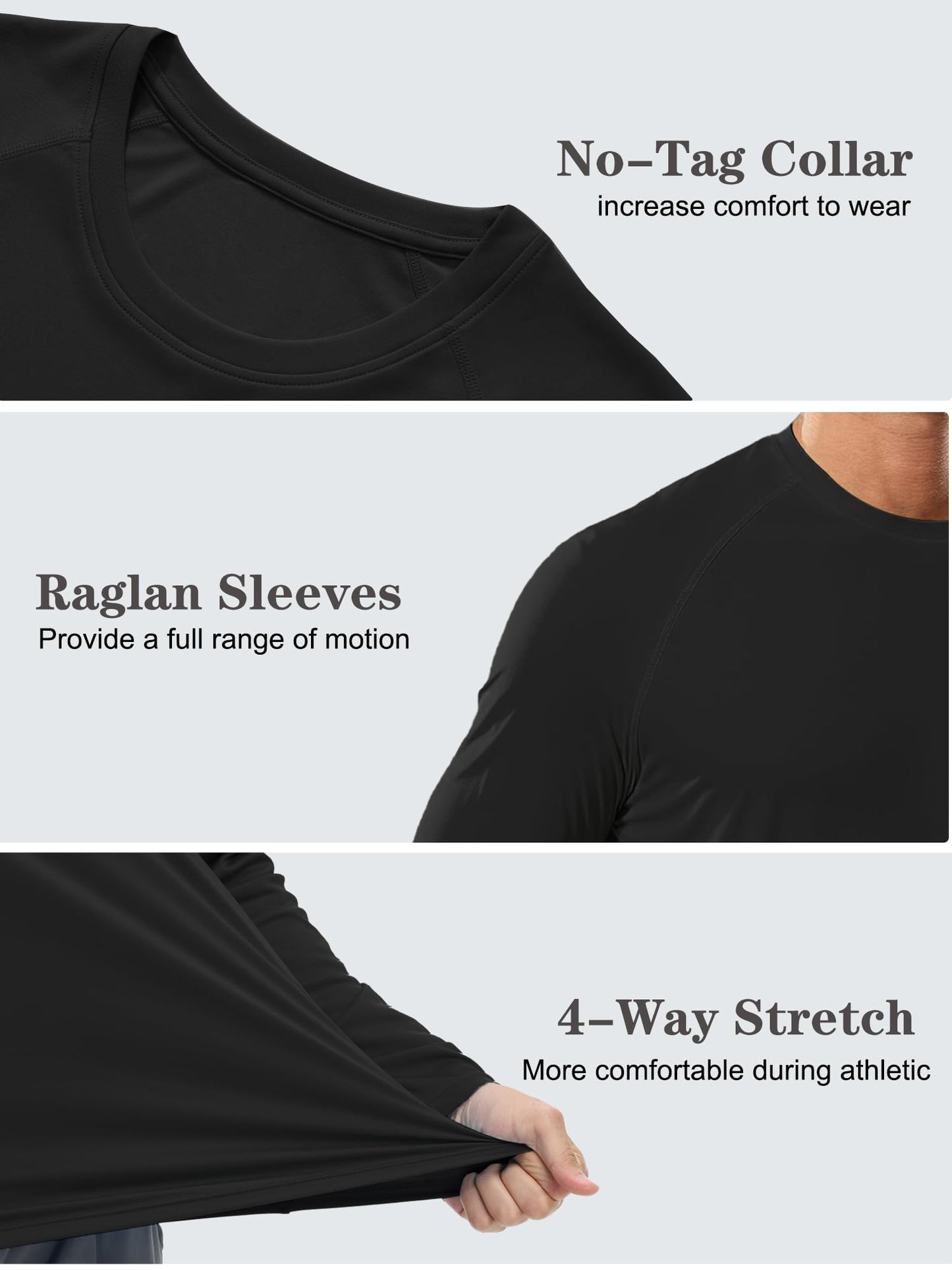 PLUMZJOY Mens UPF 50+ UV Sun Protection Shirts Outdoor Long Sleeve SPF Diving Rash Guard for Fishing Hiking Running Swim Black L