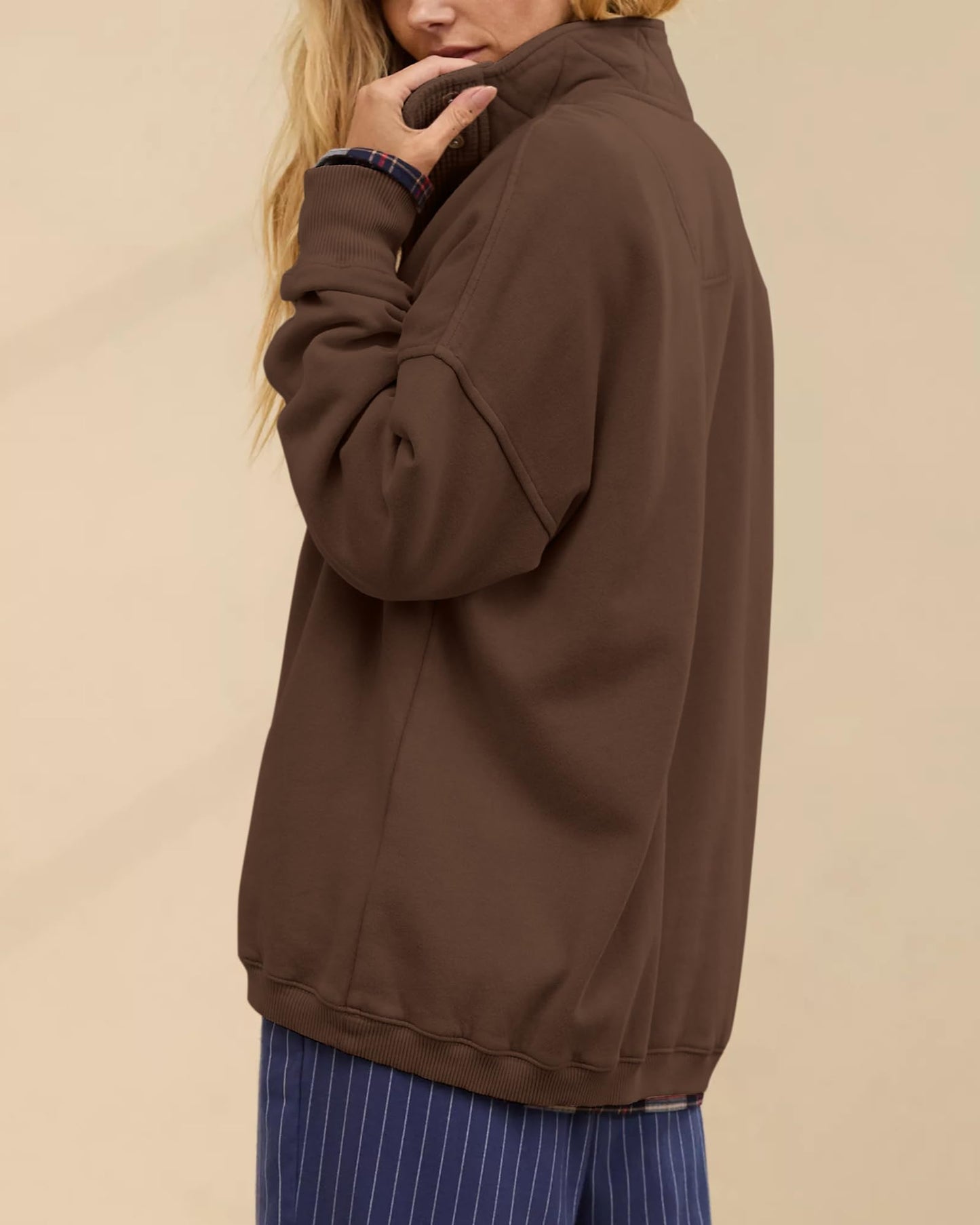 Gacaky Sweatshirt for Women Oversized Casual Long Sleeve Button Henley Neck Pullover Tops Fashion Outfits Clothes Coffee Medium
