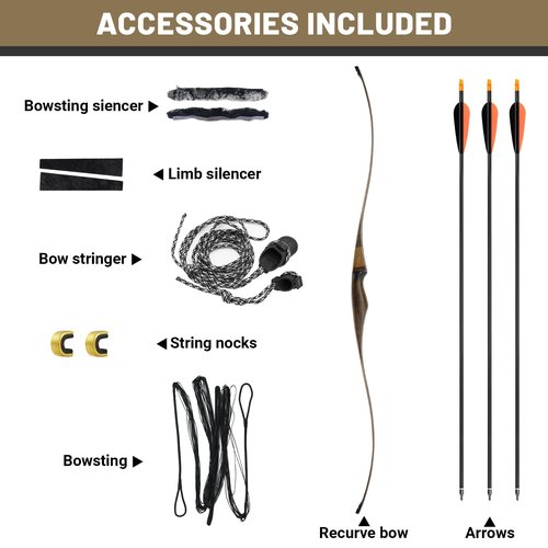 HANDBAIGE 52'' Archery Traditional Longbow and Arrow Set One-Piece Wooden Longbow Right Hand Handmade Long Bow for Hunting Shooting (20lbs)