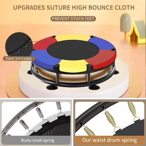 Trampoline for Kids, Full Anti-Rust 440lbs Anti-Rollover Round Bottom Toddler Trampoline, T-handrail Adjustable Baby Toddler Trampolines Dart Board Dark Red Yellow Blue (Dark Red Yellow Blue, 55)