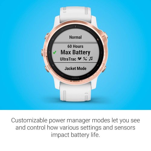 Garmin Fenix 6S Pro, Premium Multisport GPS Watch, Smaller-Sized, Features Mapping, Music, Grade-Adjusted Pace Guidance and Pulse Ox Sensors, Rose Gold with White Band (Renewed)