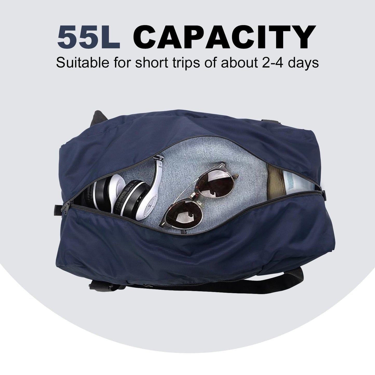HOLYLUCK Foldable Travel Duffel Bag For Women & Men Luggage Great for Gym - large navy blue