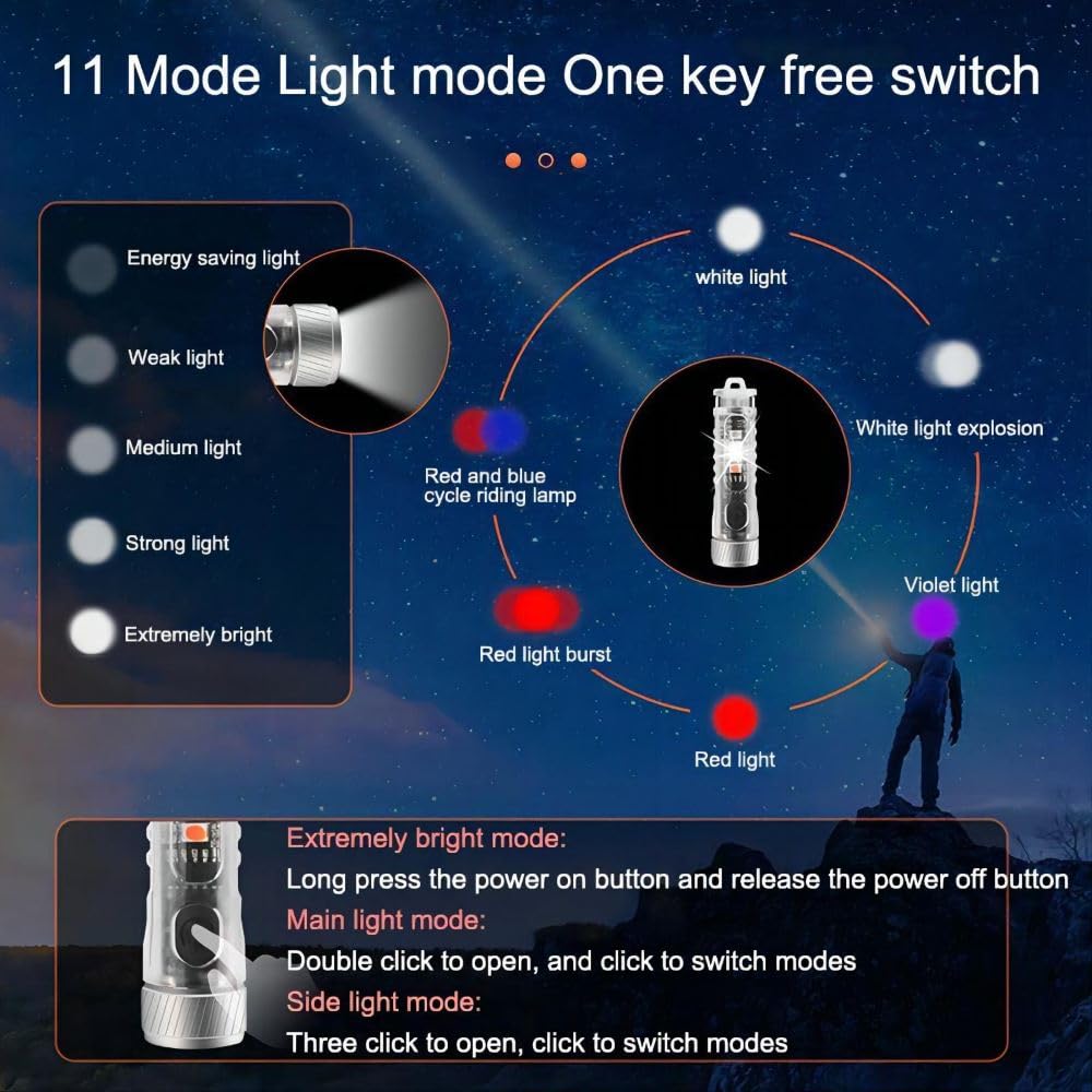 Dewould Mini USB-C LED Keychain Flashlight,Instantaneous On,Lock Mode,400 Lumen Mini Rechargeable Flashlight with EDC Small Size,10 Modes,Perfect for Gift Camping Emergencies Outdoor(White)