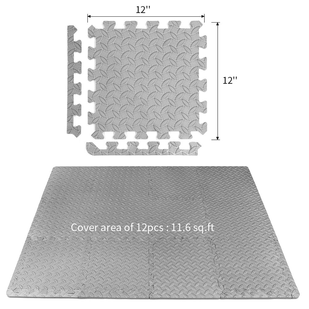 12Pack Home Gym Mat 12''x12''x0.47'' Puzzle Exercise Mat for Home Workout Equipment,Interlocking EVA Foam Floor Tiles Square Floor Protection (Black)
