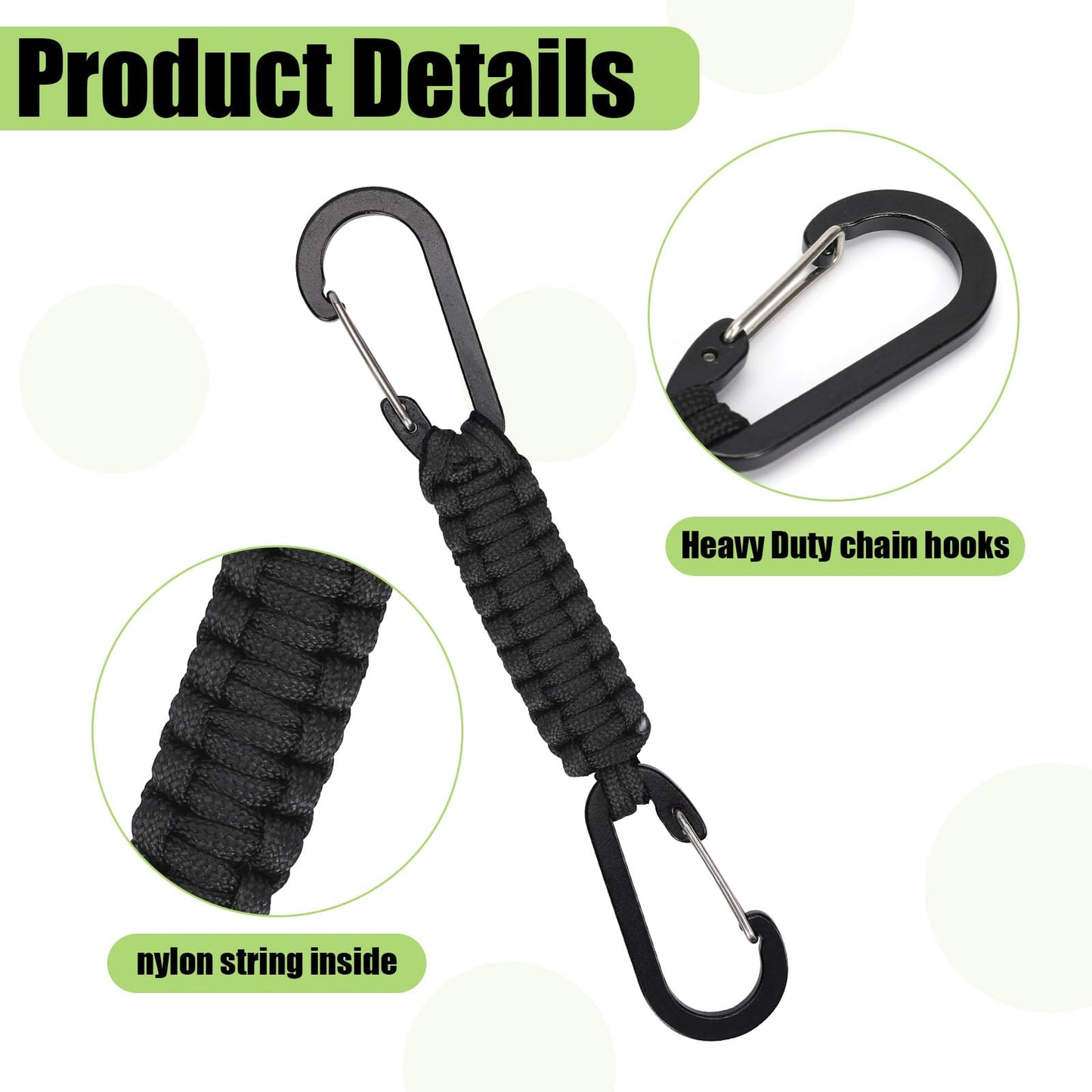 Xelsluthe 5 Pieces Paracord Keychain, Heavy Duty Paracord Keychain Carabiner Clip Braided Lanyard Key Chain for Water Bottle Keys Backpack Tools Camping Hiking Clip Men Women Black